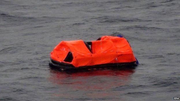 A handout photograph provided by Greek News website skai.gr shows objects in the sea close to the area where the ferry Norman Atlantic was on fire in the Adriatic Sea, 28 December 2014.