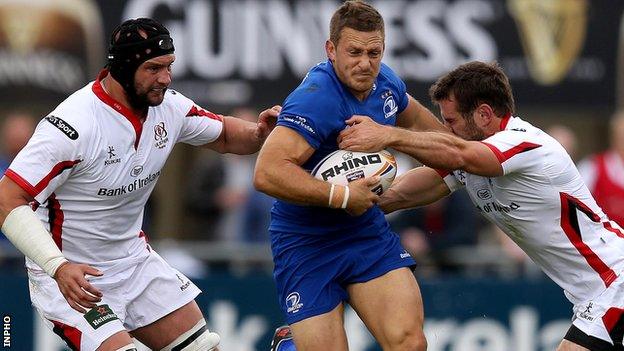 Ulster pair Dan Tuohy and Jared Payne tackle Leinster's Jimmy Gopperth in August's pre-season friendly