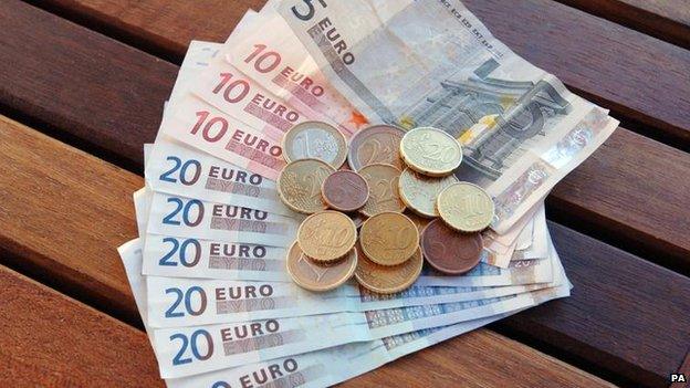 Euro bank notes and coins