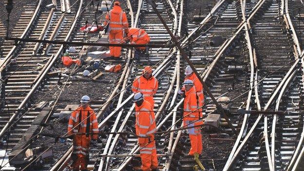 Workers on tracks