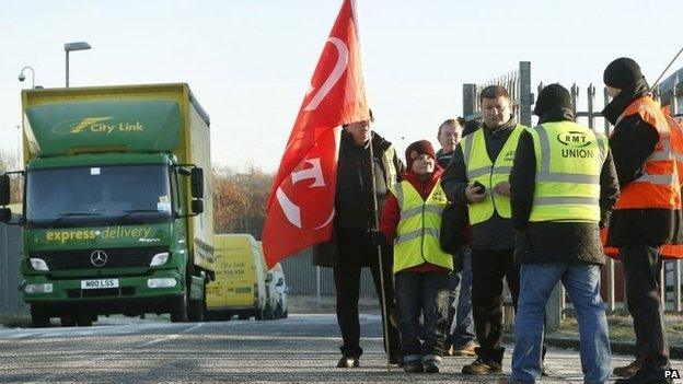 Picket line outside a City Link depot