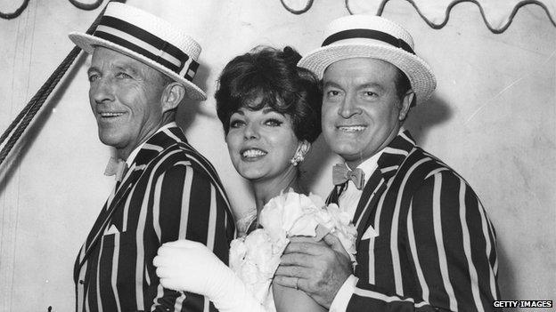 Bing Crosby, Joan Collins and Bob Hope working on The Road to Hong Kong