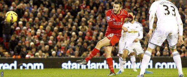 Adam Lallana fires over for Liverpool