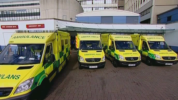 Ambulances at a hospital