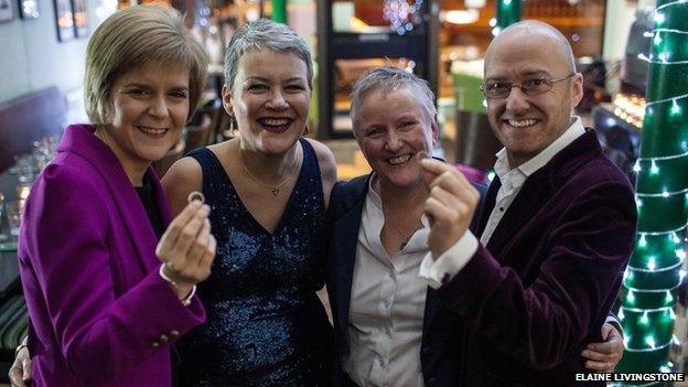 Nicola Sturgeon, Susan and Gerrie Douglas Scott and Patrick Harvie