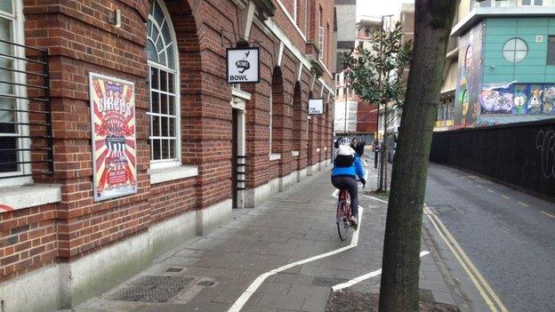 Cycle lane in Nelson Street, Bristol