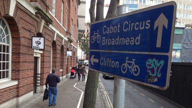 Cycle lane in Nelson Street, Bristol