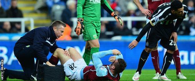 Injured Burnley defender Kevin Long