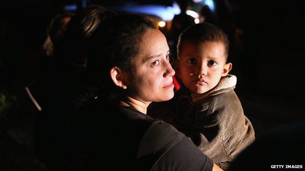 Undocumented immigrant woman and child