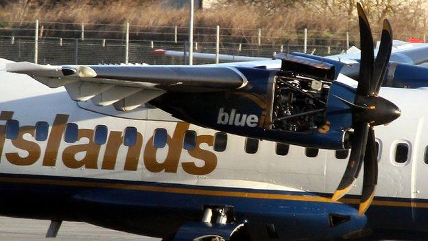 The Blue Islands plane involved in a fire