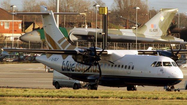 The Blue Islands plane involved in a fire