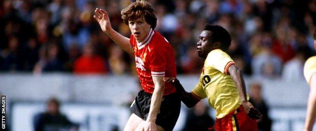 Steve Nicol in action against Watford in 1983