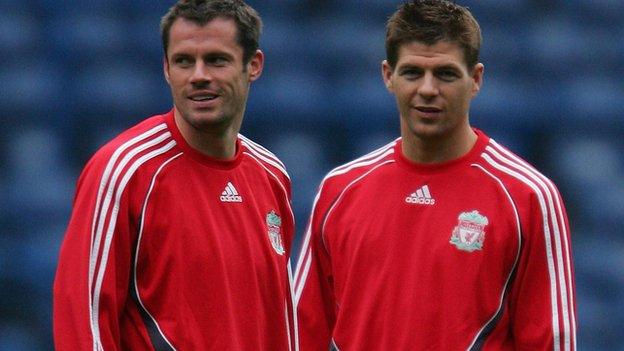 Former Liverpool team-mates Jamie Carragher (left) and Steven Gerrard