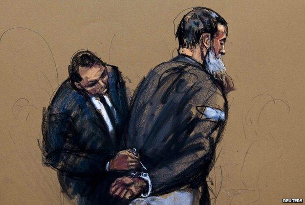 A courtroom sketch shows Anas al-Liby in Manhattan Federal Court in New York, in October 2013