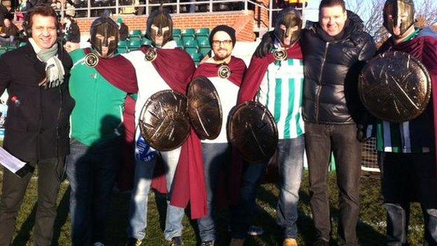 Mark Pougatch and Chris Waddle with Blyth fans