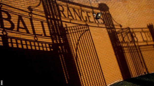 A shadow of the gates at Ibrox Stadium