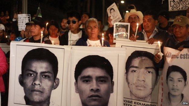 Vigil in Mexico city 01/01/15 relatives of 43 students disappeared in Iguala Guerrero state.