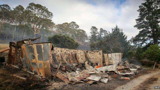 The burnt out remains of a property in Gumeracha, Adelaide Hills, Australia, 4 January 2015