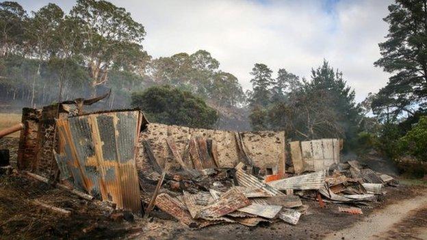 The burnt out remains of a property in Gumeracha, Adelaide Hills, Australia, 4 January 2015