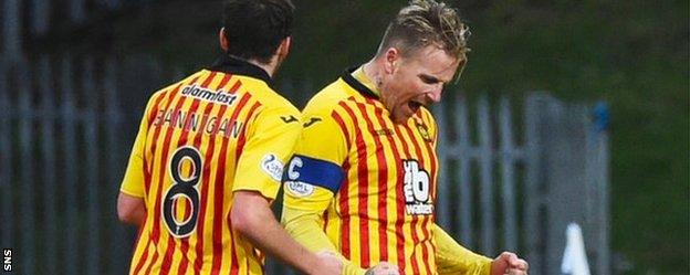 Ryan Stevenson (right) celebrates scoring for Partick Thistle