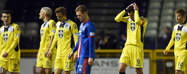 St Mirren captain Steven Thompson looks disconsolate at the final whistle