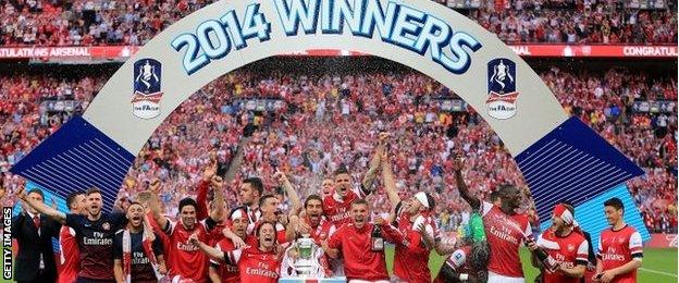 Arsenal celebrate winning FA Cup