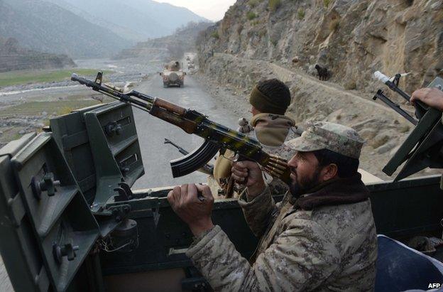 Afghan security forces on an operation in Dangam district, Kunar province, near the Pakistani border, 3 January