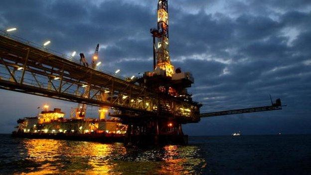 General view of an oil offshore platform owned by Total Fina Elf in the surroundings waters of the Angolan coast 15 October 2003.