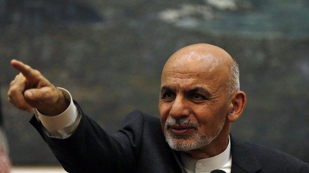 Afghanistan"s president Ashraf Ghani gestures during a news conference in Kabul November 6, 2014.