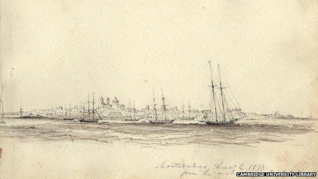 Montevideo seen from the anchorage of HMS Beagle