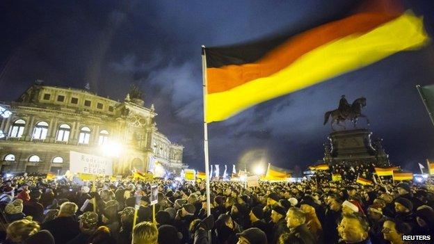 A Pegida rally in Dresden, Germany