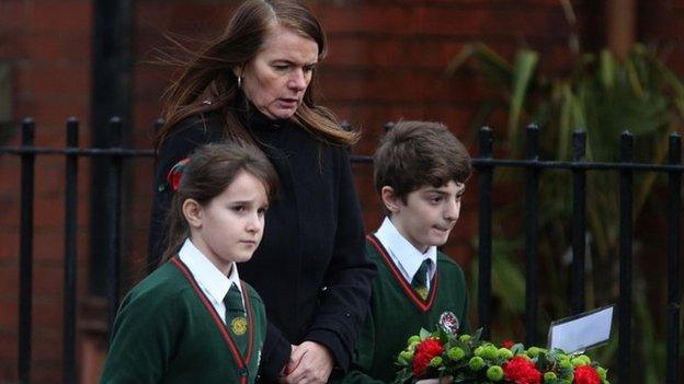 Geraldine Parkinson, head teacher from St Thomas Primary School, with pupils