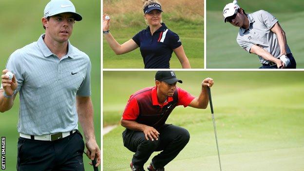 Rory McIlroy, Tiger Woods, Charley Hull and Sang Moon Bae