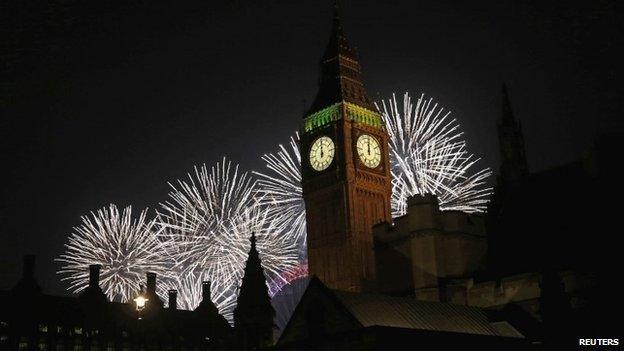 New Year's Eve celebrations over the Houses of Parliament