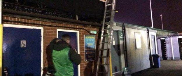 The ladder leading to the press box at the Cherry Red Records Stadium