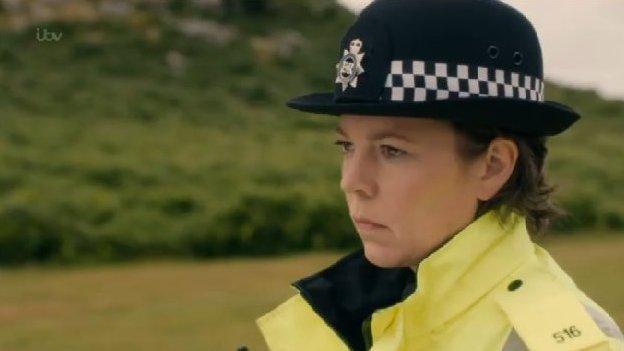 DS Miller in uniform in Devon (played by Olivia Colman)