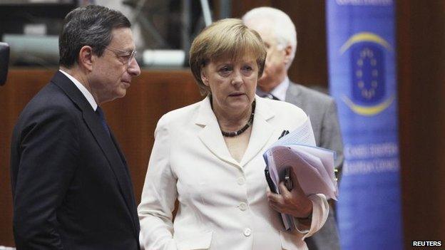 Mario Draghi and Angela Merkel