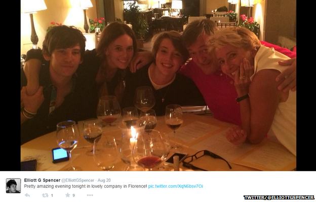 Elliot Spencer with Stephen Fry and Emma Thompson