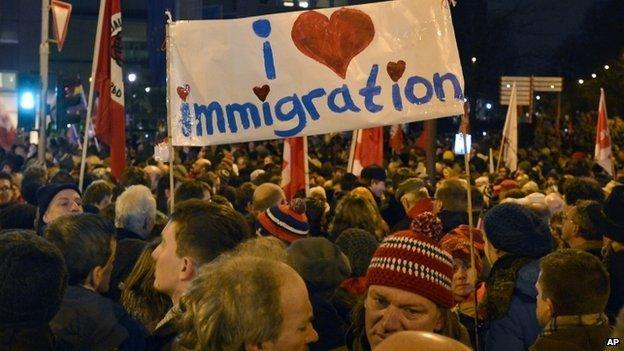 Thousands of people demonstrate against a rally called 'Patriotic Europeans against the Islamization of the West' (PEGIDA) in Cologne, Germany