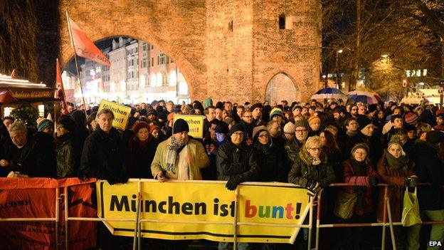 Anti-Pegida marchers in Munich