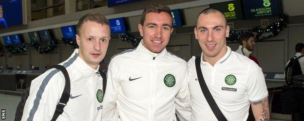 Celtic's Leigh Griffiths, Paul McMullan and Scott Brown