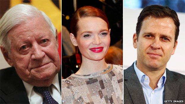 Former Chancellor Helmut Schmidt, actress Karoline Herfurth and footballer Oliver Bierhoff