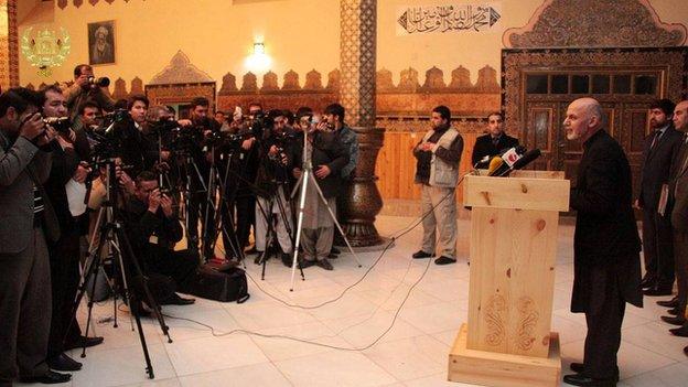 President Ghani briefing the media after sacking senior officials in Herat