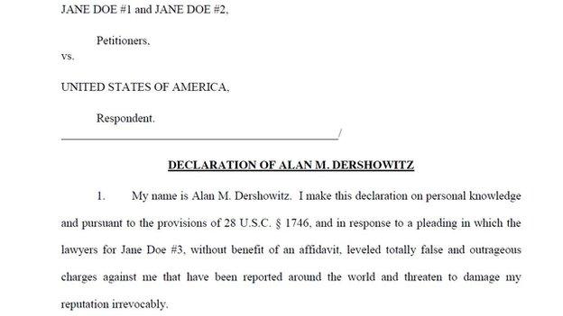 Screen grab of court documents filed by Mr Dershowitz