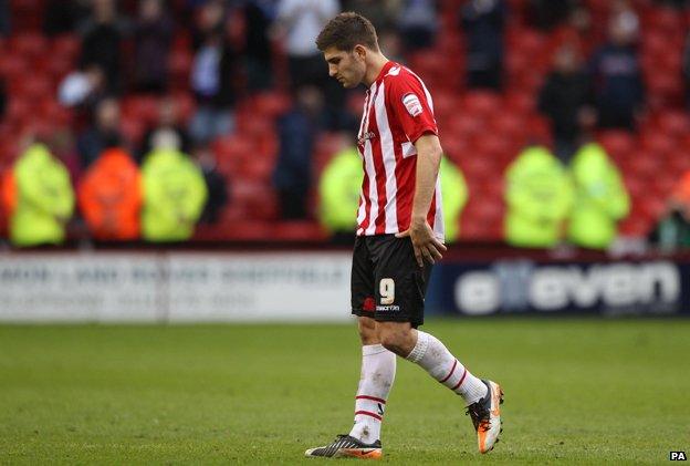 Ched Evans during the Sheffield Utd/Tranmere Rovers game, March 2012