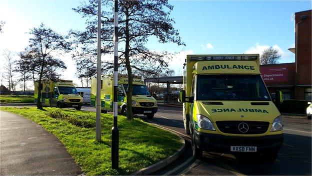 Ambulances outside Gloucestershire Royal Hospital