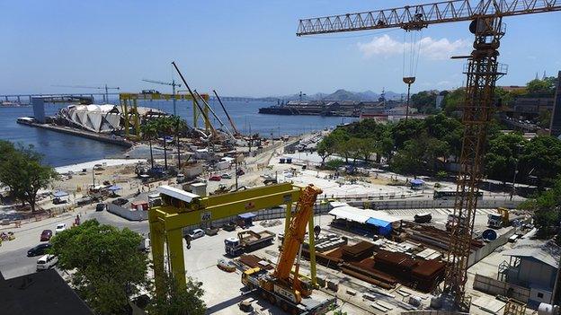 A view of construction work in Rio's harbour area