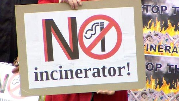 Campaigners protesting against the incinerator