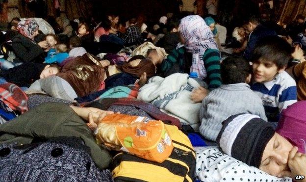 Syrian migrants aboard the Moldovan-flagged ship Blue Sky M