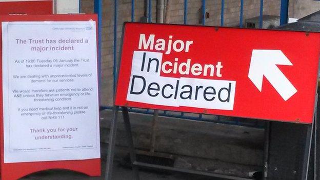 Makeshift major incident sign close-up